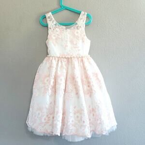 American Princess White Dress Girl Sz 7 Embroidered Florals, Pearls, Flower Girl